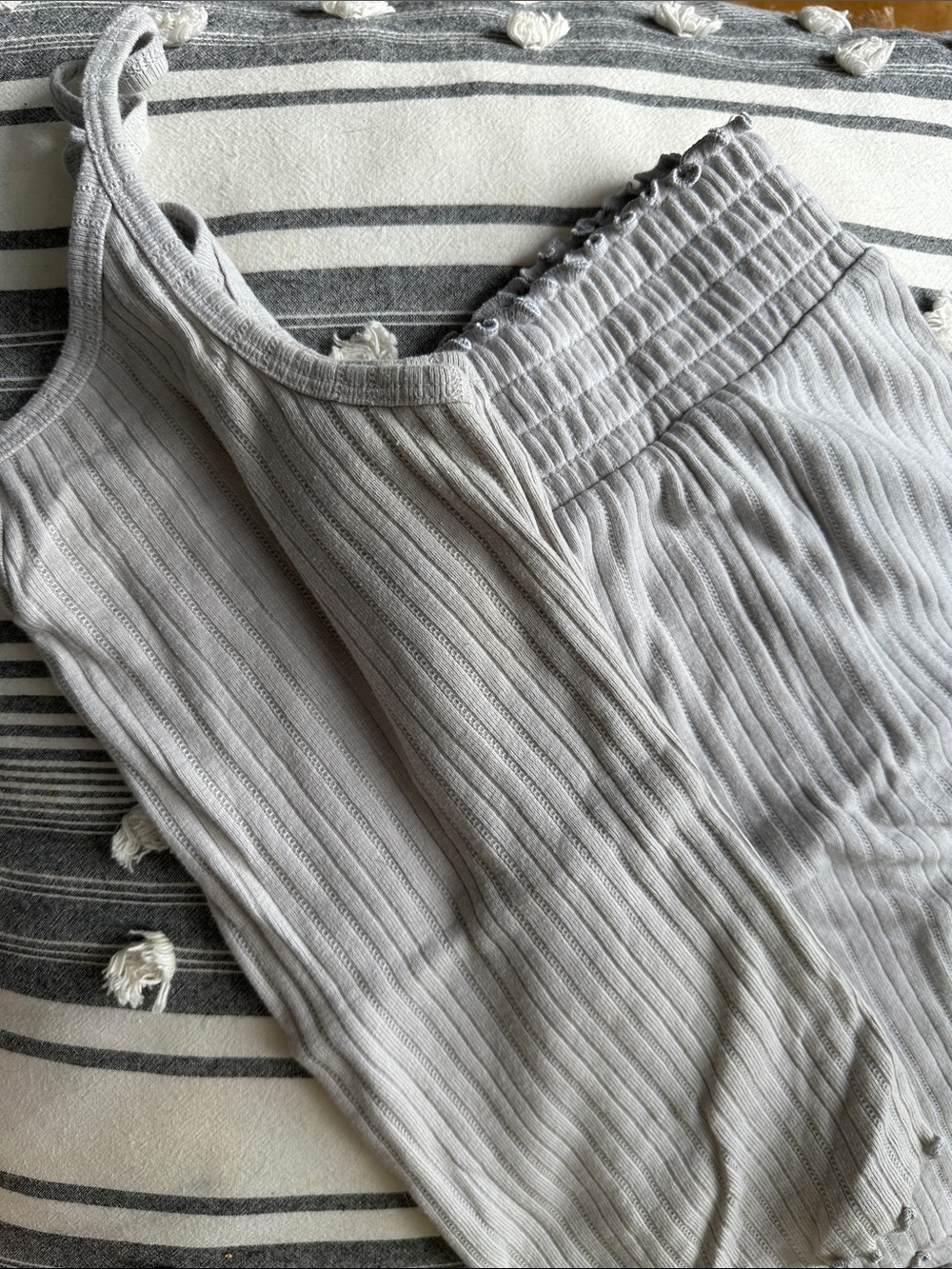 Old Navy Light Gray Pointelle Pajama Tank & Shorts Set